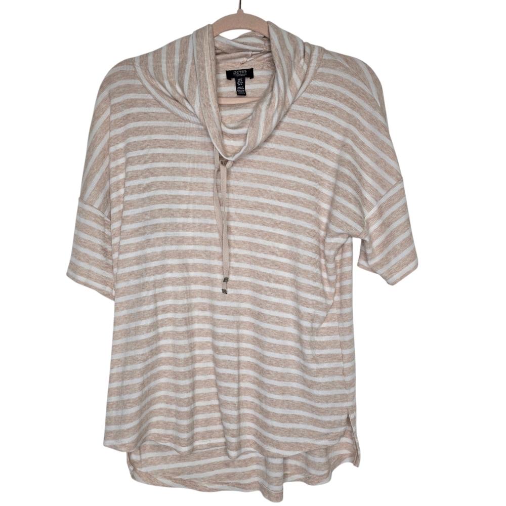 Jones New York Beige and White Striped Cowl Neck Top